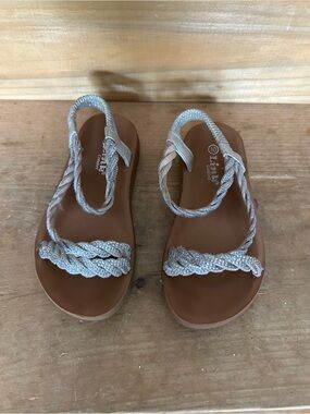 Lina & Lily Braided Metallic Slingback Sandals - Silver